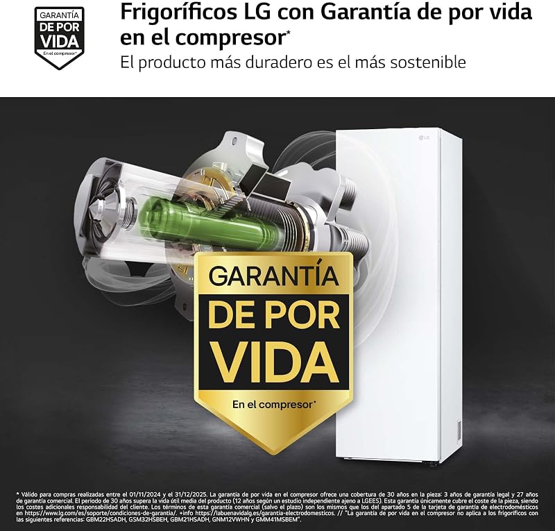 GLT51SWGSZ - Frigorífico de 1 Puerta, Linear Cooling, Sistema No Frost, Tecnología Magic Crisper, Multi Air Flow, Smart Diagnosis, Antihuellas, Clasificación E, Color Blanco