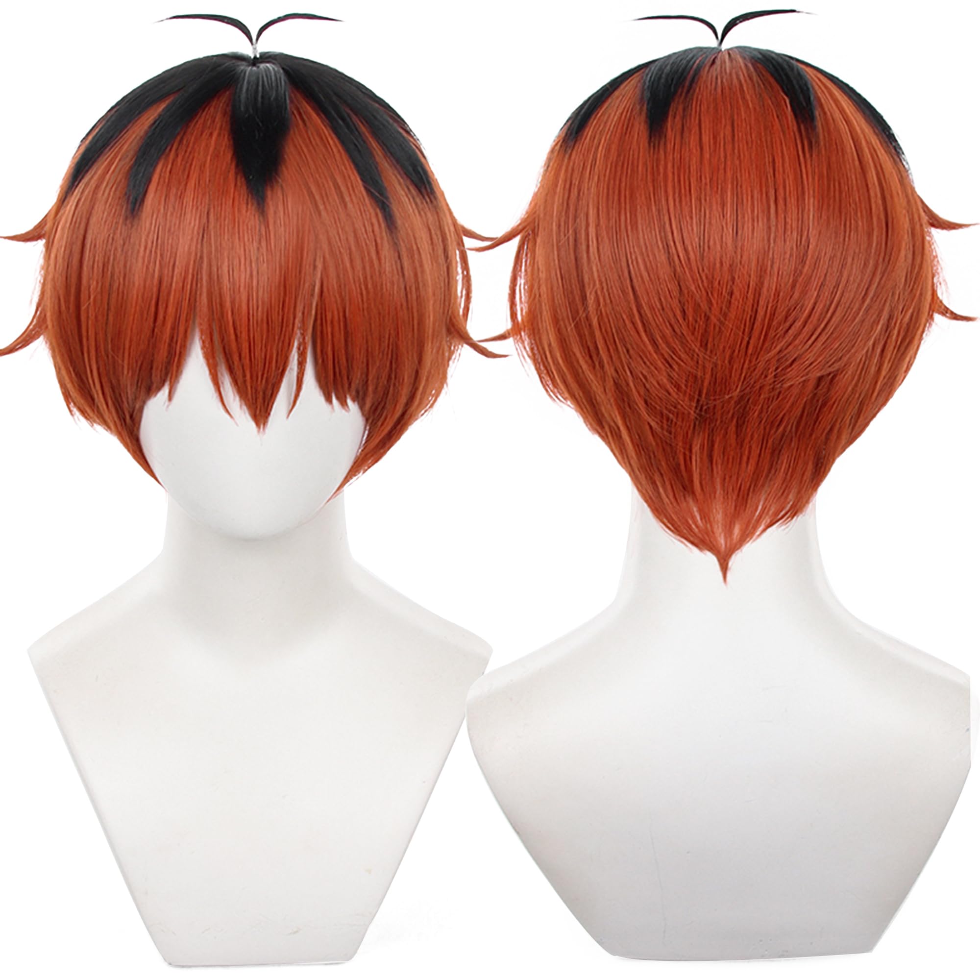 Black Mixed Orange Short With Bangs Heat Resistant Synthetic Hair for Adult Men Cos Halloween Anime Party Replacement Wigs