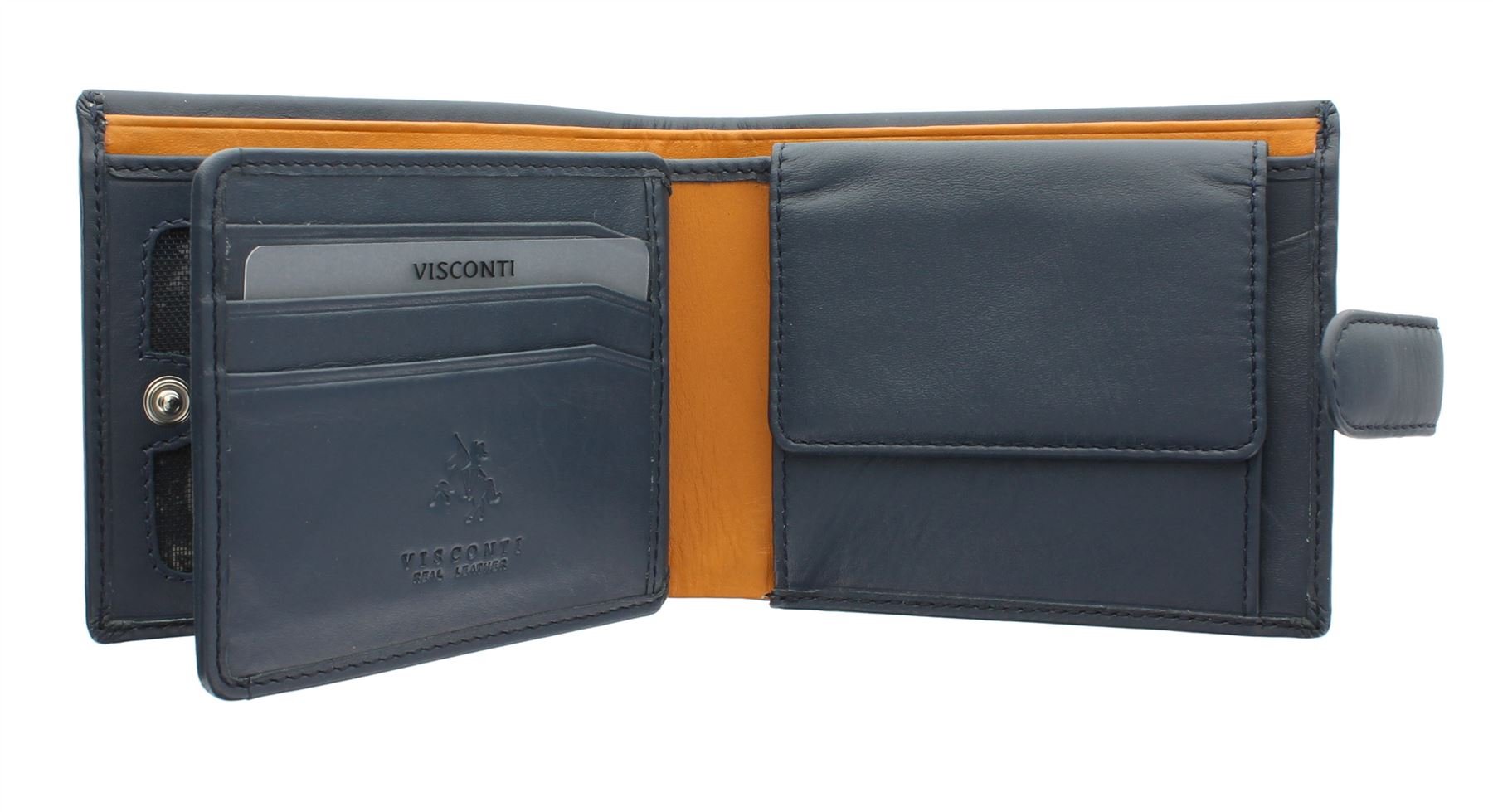 VISCONTI Parma Collection Leonardo Two Tone Gents Leather Bi-Fold Wallet PM102 Blue/Mustard