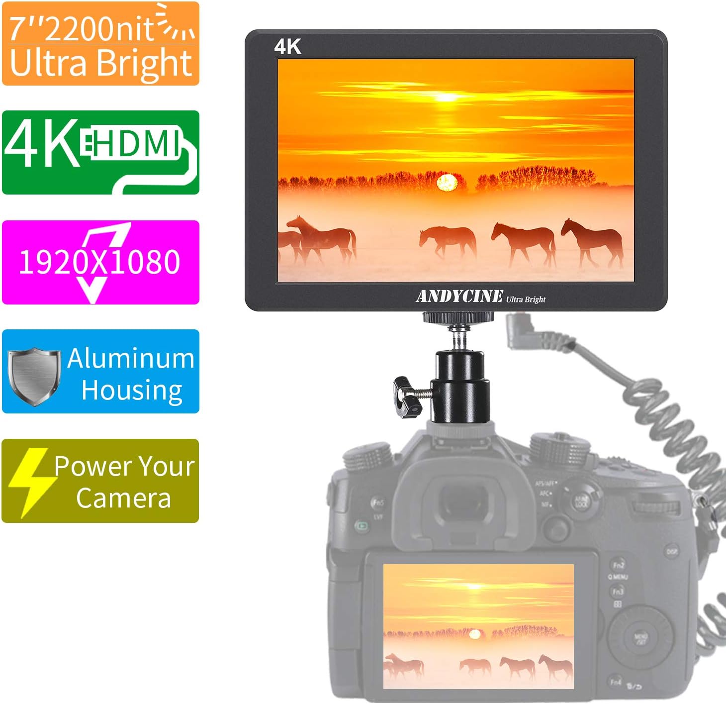 ANDYCINE X7 On Camera Field Monitor, 7 Inch 1920×1200 UltraBright