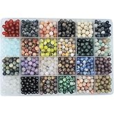 Yephac 1200pcs 6mm Natural Round Stone Beads - Gemstone Loose Beads Hole Size 1mm for Bracelet Necklace Earrings Jewelry Making, Box Packed (24 Material-2, 6mm)