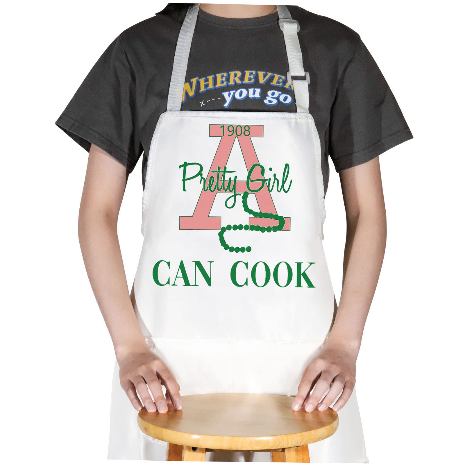 WZMPA Sorority Kitchen Apron Sorority Girls Gift Pretty Girl Can Cook Adjustable Apron For Cooking Baking Grilling, Pretty Girl Apron, Medium