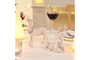 AOMOONOA White Christmas Reindeer Figurines, 2Pcs Small Reindeer Christmas Decoration Indoor, Tabletop Reindeer Christmas Decor, Resin Deer Figurine Decorations for Home