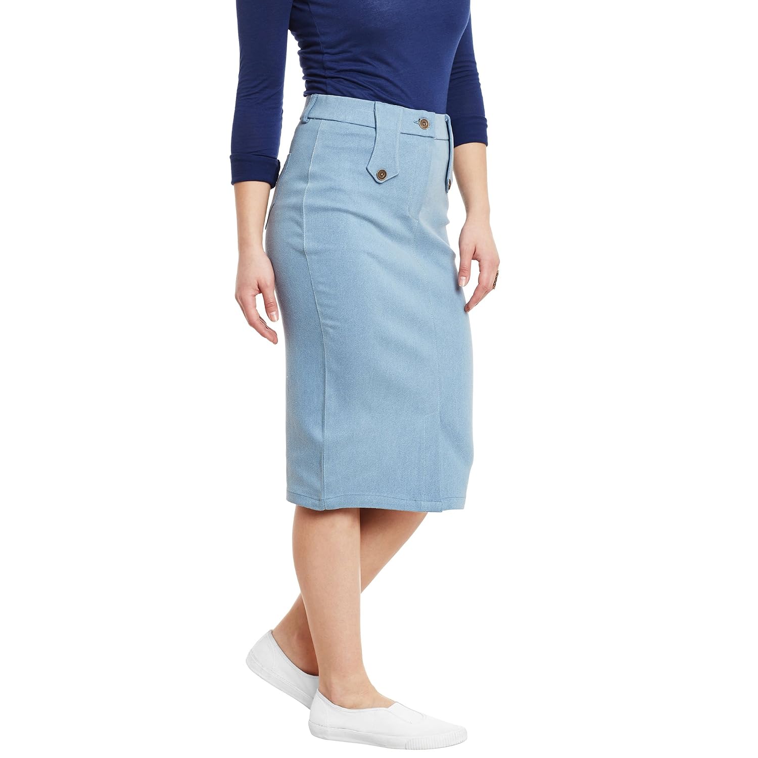 rider republic women solid denim pencil skirt(blue_34)