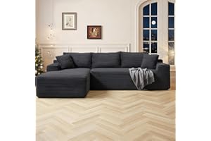 HANXIN 95 Inch Cloud Sectional Couch,Modular Sectional Sofa with Deep Seat,Modern Corduroy Boneless Couches with L-Shape Chaise for Living Room Bedroom,No Assembly Required (Black, Left Facing Chaise)