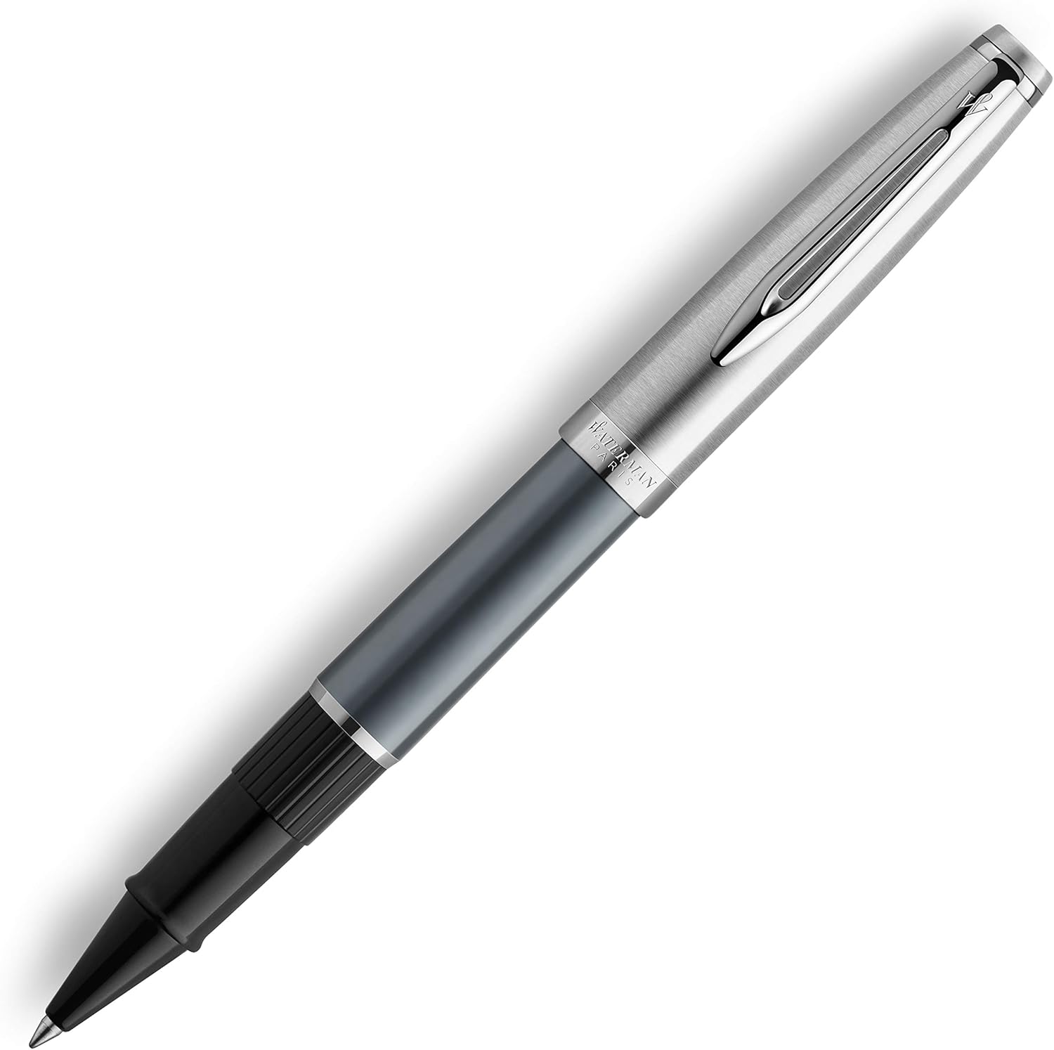 Waterman Emblème Deluxe Rollerball Pen, Grey with Chrome Trim, Fine Point with Black Refill, Gift Box, deluxe grey