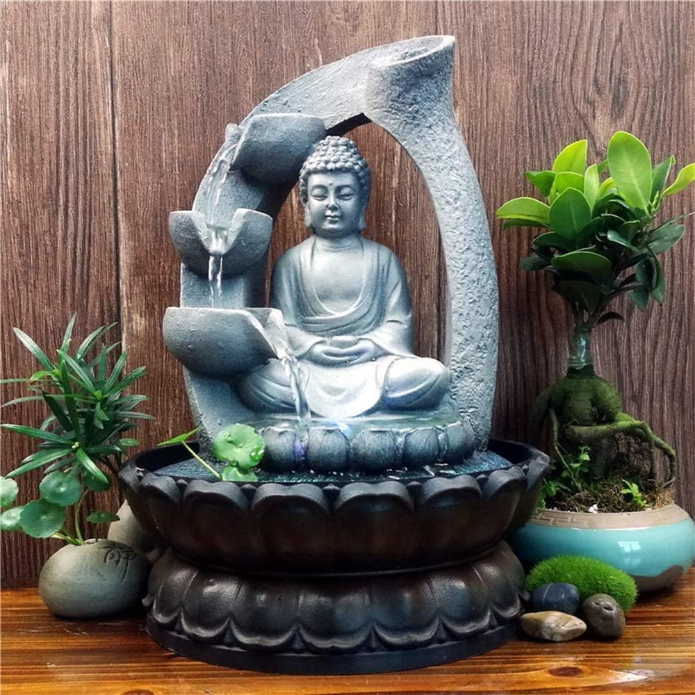 Indoor Fountains & Accessories - SURPRIZON Buddha Tabletop Waterfall Fountain Fengshui Meditation Relaxing Indoor Decoration, Waterfall Kit with Circular Water Flow for Home, Office, Bedroom Decoration