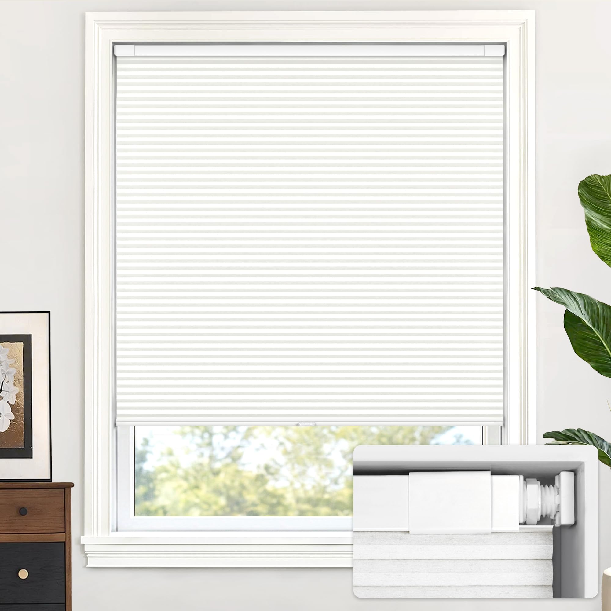 LazBlinds Cordless Cellular Shades, No Tools No Drill Light Filtering Honeycomb Shades Pleated Blinds for Windows, 44'' W x 72'' H, White Image