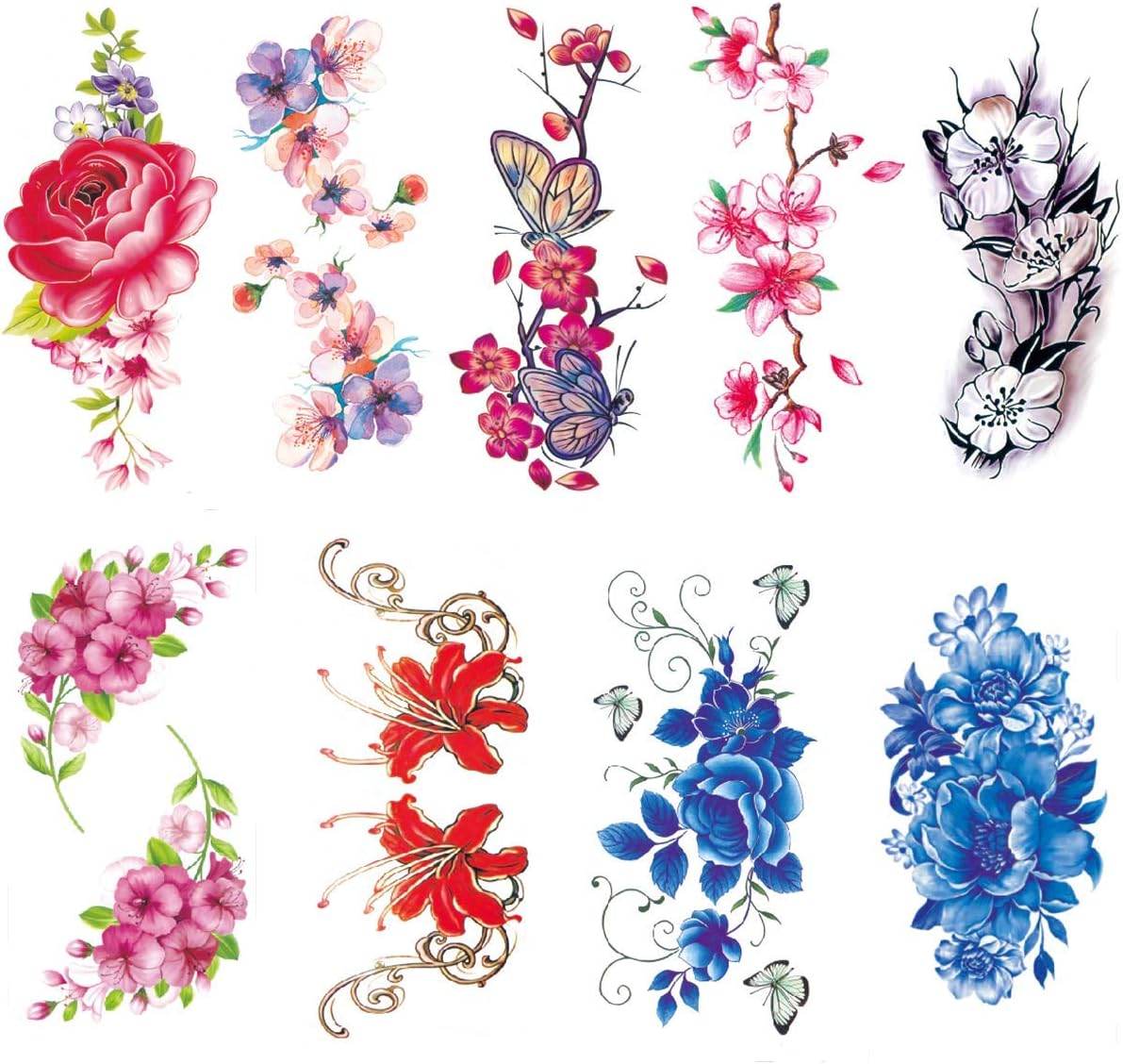 9 Sheets Large Temporary Tattoos Flower for Women Lotus Butterfly Waterproof Tattoo Stickers Sexy Girls Body Fake Tattoos