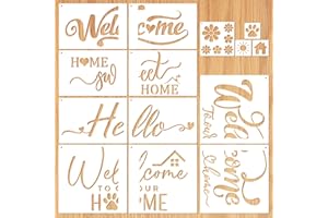 MWOOT 14 Pcs Door Mat Stencils, Welcome Stencils for Painting on Wood, Reusable Welcome Home Signs Templates for Plain Doorma