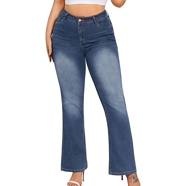 Women's Plus Size HyperDenim Super Stretchy Flare Jeans, N02, 1X