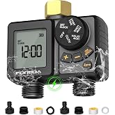 FOREDA Rechargeable 2 Zone Water Timer, Sprinkler Timers for Garden Hose | Built-in Rechargeable Battery, Brass inlet, 2 Zone, Auto/Manual/Rain Delay Modes, IPX6 Waterproof for Lawn &amp; Garden Watering