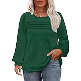 Eytino Womens Plus Size Tops Long Sleeve Blouse Crewneck Pleated Knit Casual Loose Fit Shirts(1X-5X)