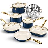 GOTHAM STEEL 12 Pc Titanium Ceramic Cookware Set Nonstick, Diamond Infused | Pots and Pans Non Stick, Non Toxic PFOA/PFAS Free, Lightweight, Even Heating, Stay Cool Handles, Dishwasher &amp; Oven Safe, Navy