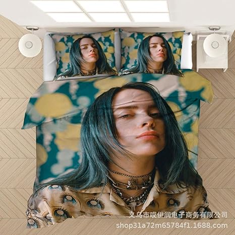 Amazon 3dプリントのアメリカ人女性歌手ビリーアイリッシュパターン寝具スリーピース大人布団カバー セット シングルダブルキングサイズベッドに最適 I 180 210cm 3pcs 寝具カバーセット オンライン通販