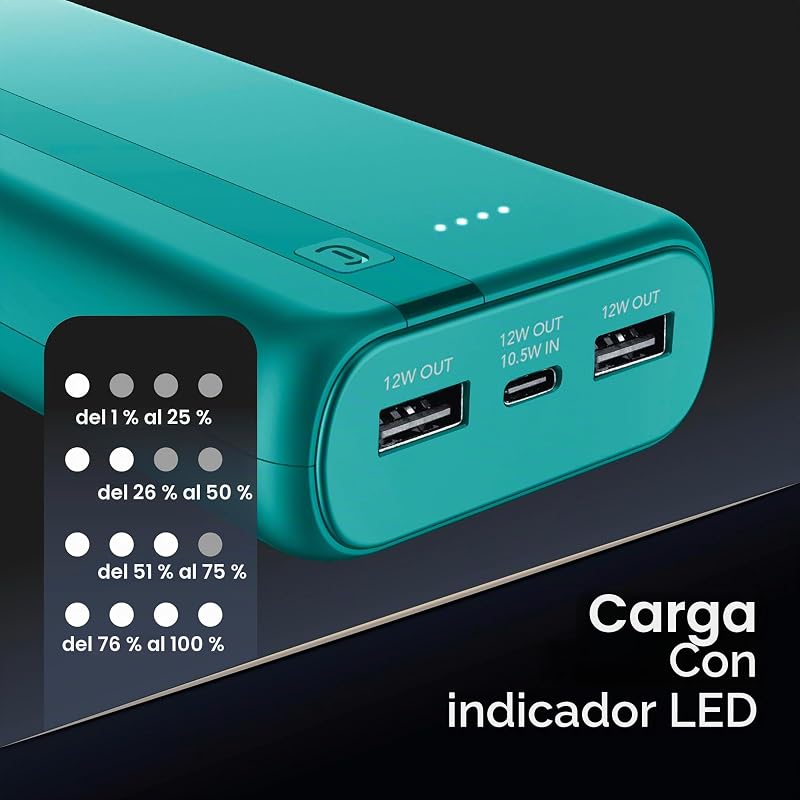 Power Bank Cellularline 20000 mAh com entrada/saída USB-C + 2 portas USB-A – Múltiplas Cargas e Indicador LED – Azul