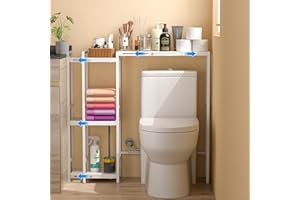 3IngSeagulls Over The Toilet Storage with 3-Tier Narrow Open Shelf, Expandable Bathroom Shelves Organizer, Adjustable Space Saver Storage Rack for Bathroom, White