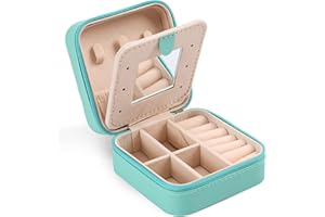 XZUZ Small Travel Jewelry Box With Mirror, Portable Jewelry organizer Display Storage Box for Earrings Rings Necklaces, Jewelry ase for female Girls (blue) 1pc