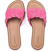 Luoika Women's Wide Width Flat Slides Sandals, Casual Comfortable Summer Beach Shoes Slip on Slide Sandal for Women.