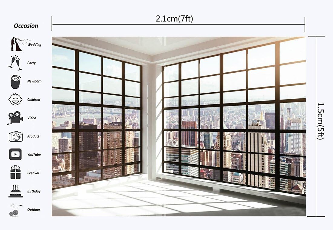 Haosphoto Office Room Backdrop 7X5FT Vinyl French Sash Backdrops American New York City Cityscape Business Street View Skyscraper Photography Background for Photo Studio Props YX233 - Image 3