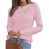MEROKEETY Women's Sweaters Fall 2025 Button Down Lace Casual Business Long Sleeve Crewneck Trendy Winter Pullover Sweater Top