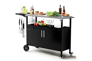 LotFun Outdoor Grill Cart with Storage, 38" x 18" Movable Grill Table with Wheels Hooks and Spice Rack, Patio Kitchen Island Outdoor for Home Party Outside BBQ Bar