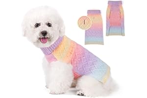 WOYYHO Dog Sweater for Small Dogs Colorful Knitted Dog Sweater with Leash Hole Turtleneck Puppy Sweaters Warm Dog Winter Clothes for Chihuahua Yorkies Havanese (Small, Rainbow Colors)