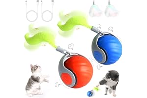 WORTADE 2PCS Speedy Tail 3.0 Cat Toy, Interactive Cat Toys for Bored Indoor Automatic Turbo Toys Rolling Ball 2.0, Smart Electric Self Moving Toy, Two Speed Adjustment, USB Rechargeable (Mix)