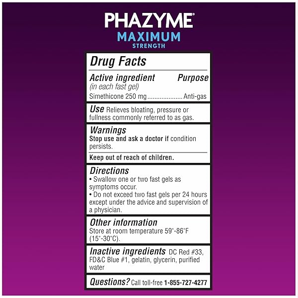 PHAZYME GAS RELIEF, MAXIMUM* STRENGTH GAS AND BLOATING RELIEF FOR ADULTS, 250 MG SIMETHICONE, 12 COUNT, FAST GELS TO QUICKLY EASE BLOATING, PRESSURE & DISCOMFORT