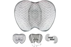 KAKIBLIN Baby Neck Pillow for Head, 2 in 1 Travel Pillow Baby Car Seat Head Support Banana Neck Pillows for Infants Small Boys and Girls, Support for Stroller,White Cloud