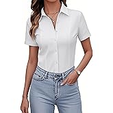 siliteelon Women's Button Down Shirts Slim fit Short Sleeve Stretch Dress Shirts Wrinkle-Free Solid Work Blouse