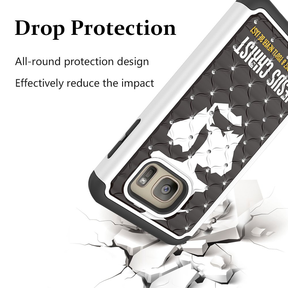 Galaxy S7 Case, MagicSky [Shock Absorption] Studded Rhinestone Bling Hybrid Dual Layer Armor Defender Protective Case Cover for Samsung Galaxy S7 (Jesus)