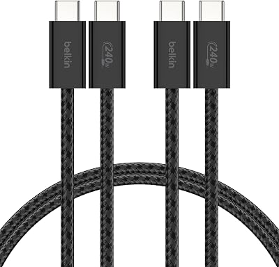 Paquete de 2 Cables Trenzados USB-C a USB-C de 1,5 m (240 W), carga rápida, cables de alimentación flexibles USB tipo C para iPhone 17 y 16, Galaxy S25, Pixel 10, iPad Pro y otros, Negro