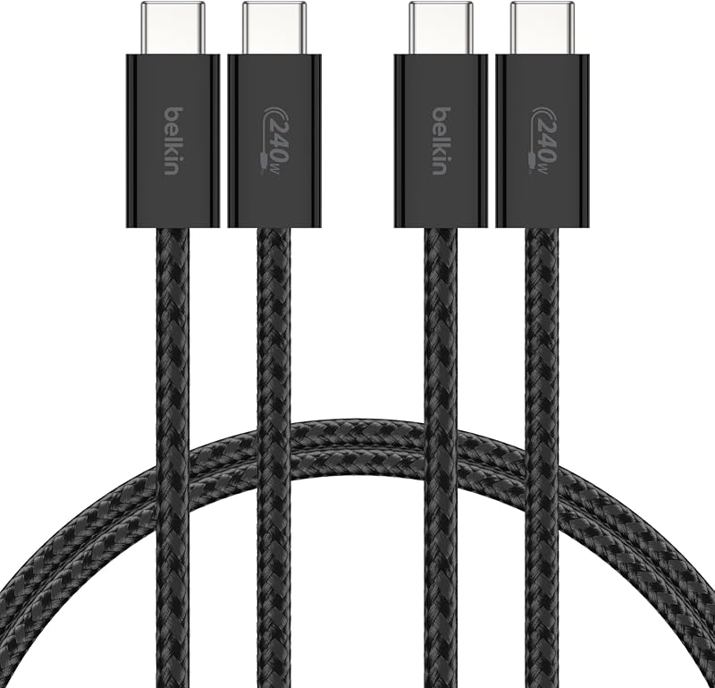 Confezione da 2 cavi intrecciati da USB-C a USB-C da 1,5 m, 240 W, cavo flessibile per ricarica rapida, cavo Type-C per iPhone 17 e iPhone 16 series, Galaxy S25, Pixel 10, iPad Pro ecc., nero