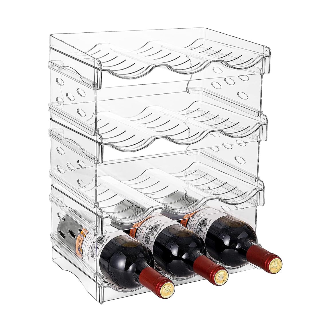 XIANTIAN Stackable Water Bottle Organiser,Wine Rack, Cupboard Organiser,Plastic Bottle Holder, Holds 12Bottles (4, hold 3 containers in each shelf)