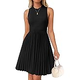 ZESICA Women's Summer Sleeveless Mini Dress 2026 Crewneck A Line Knit Pleated Swing Business Casual Work Party Short Dresses