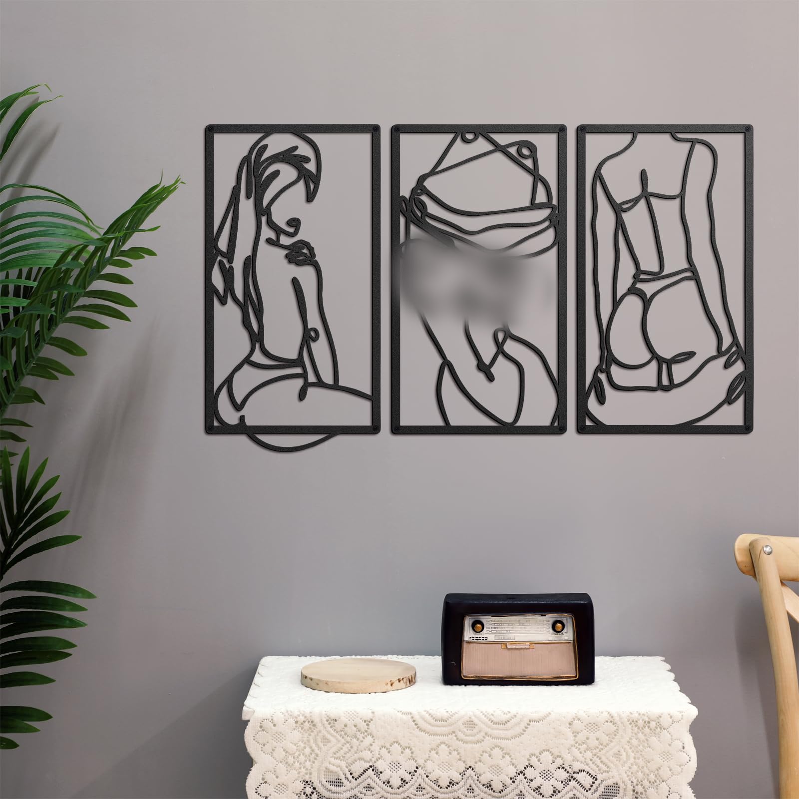 Peryiter 3 Pcs Modern Minimalist Wall Decor Abstract Line Art Wall Decor Line Drawing Metal Wall Art Woman Body Shape Art Print Decor for Bedroom Living Room Wall (Black)