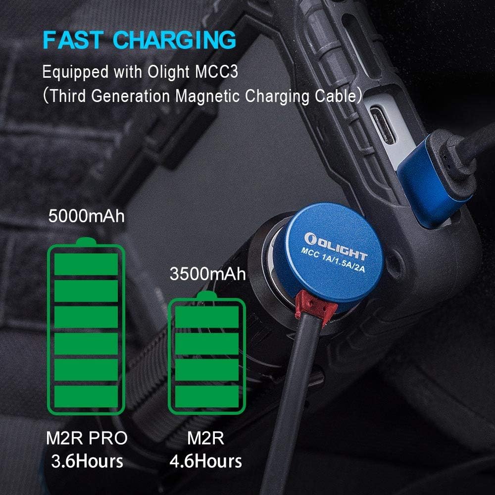 OLIGHT M2R Pro Warrior 1800 Lumens USB Magnetic Rechargeable Dual Switches Tactical Flashlight with 300 Meters Beam Distance, Powered by 5000mAh 21700 Battery: Sports & Outdoors