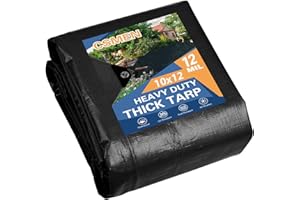 CSMEN Tarp Heay Duty Waterproof 10x12ft,Black Tarp Cover Plastic Poly Tarpaulin for Outdoor Cover,Emergency Rain,Roof, Pool, 