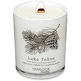 Hemlock Park Travel Inspired Passport Crackling Wood Wick Candle Handcrafted with Natural Plant-Based Coconut Wax (Standard 7.2 oz, Lake Tahoe | Sugar Pine, White Fir, Quaking Aspen)