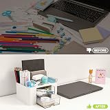RISEMART Desk Organiser with 2 Drawers White 19.5x14x10cm Pen Holder view 5
