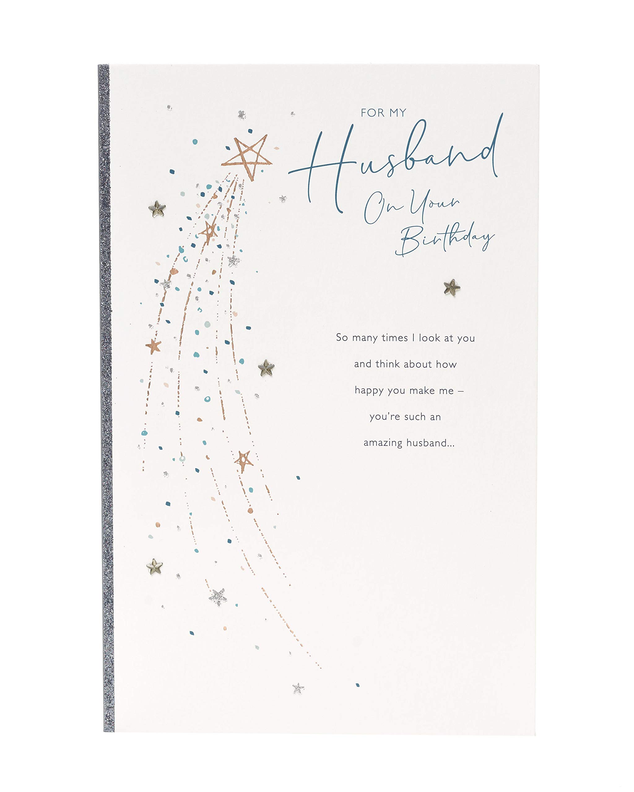 Husband Birthday Card - Birthday Card for Him Romantic - Lovely Message Inside - Simple Star Design