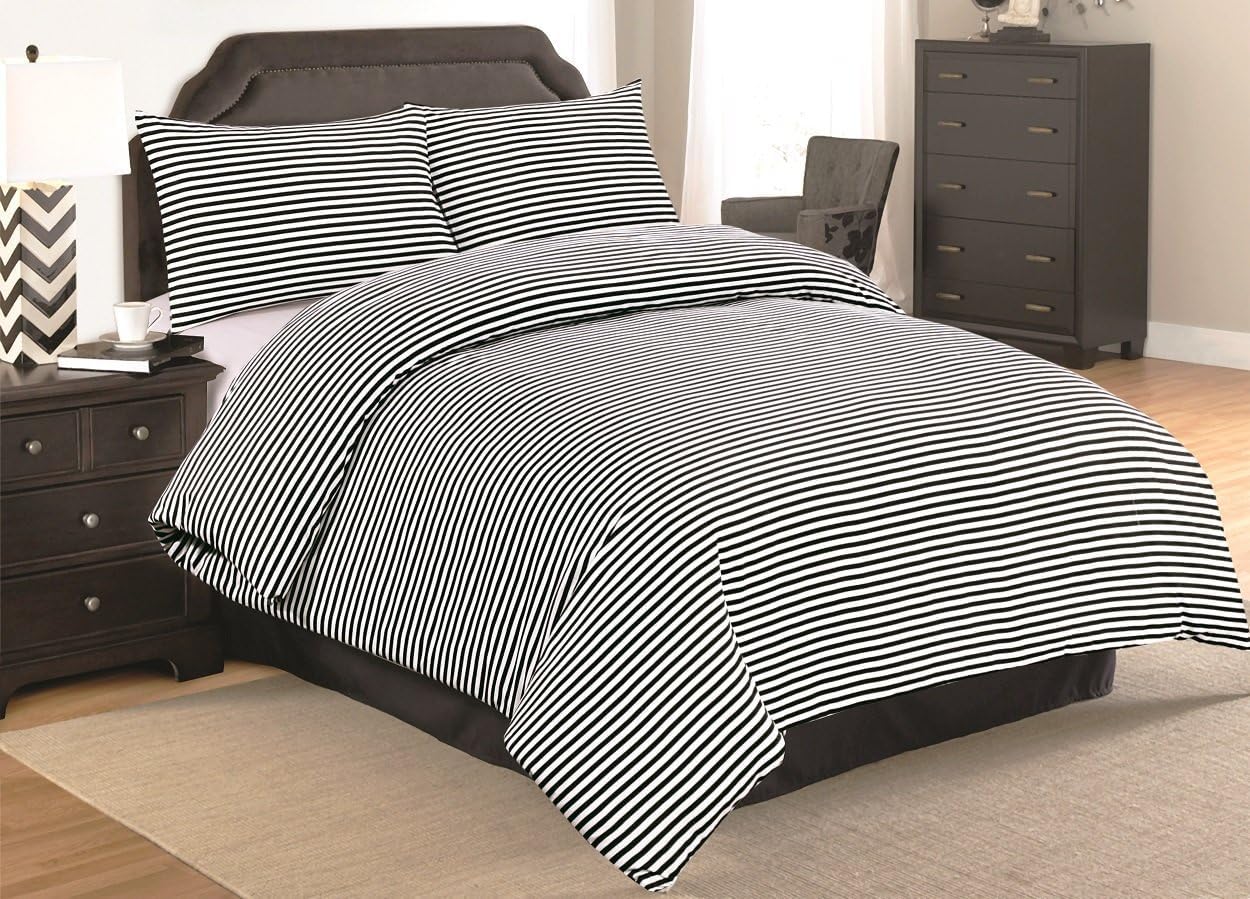 NIYS Luxury Bedding Single Bed Duvet Cover Set - Soft Breathable Polycotton Duvet Cover with matching pillow case - Bedding Quilt Cover Set (Black/White)