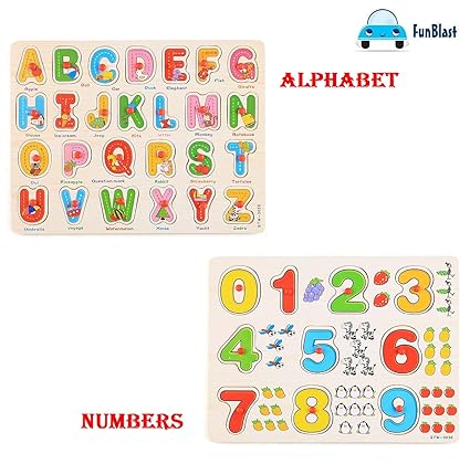FunBlast Set of 2 Wooden Learning Board- Capital Letter Learning Board for Kids, 123 Number Learning Board for Kids, Educational Board for Kid
