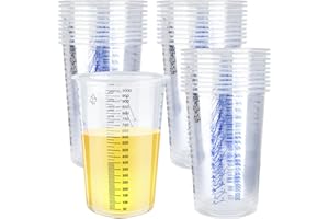 Worldity 30 Pack 1000 ML Plastic Measuring Cup, Disposable Graduated Cups, Clear Paint Mixing Cups for Resin, Mixing Cup with
