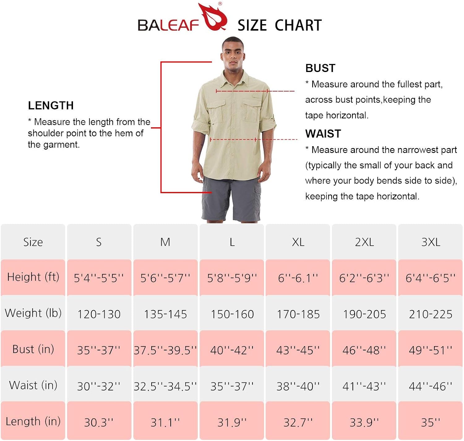 BALEAF Men's UPF 50+ Hiking Shirt Long Sleeve Shirt Outdoor Lightweight Quick Dry Fishing Shirts: Clothing