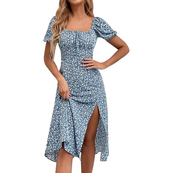 IYICLOTH Women's Tropical Print Spaghetti Strap Dress | A-Line With Thigh Split & Lace Trim, Summer Casual Dress - View #9