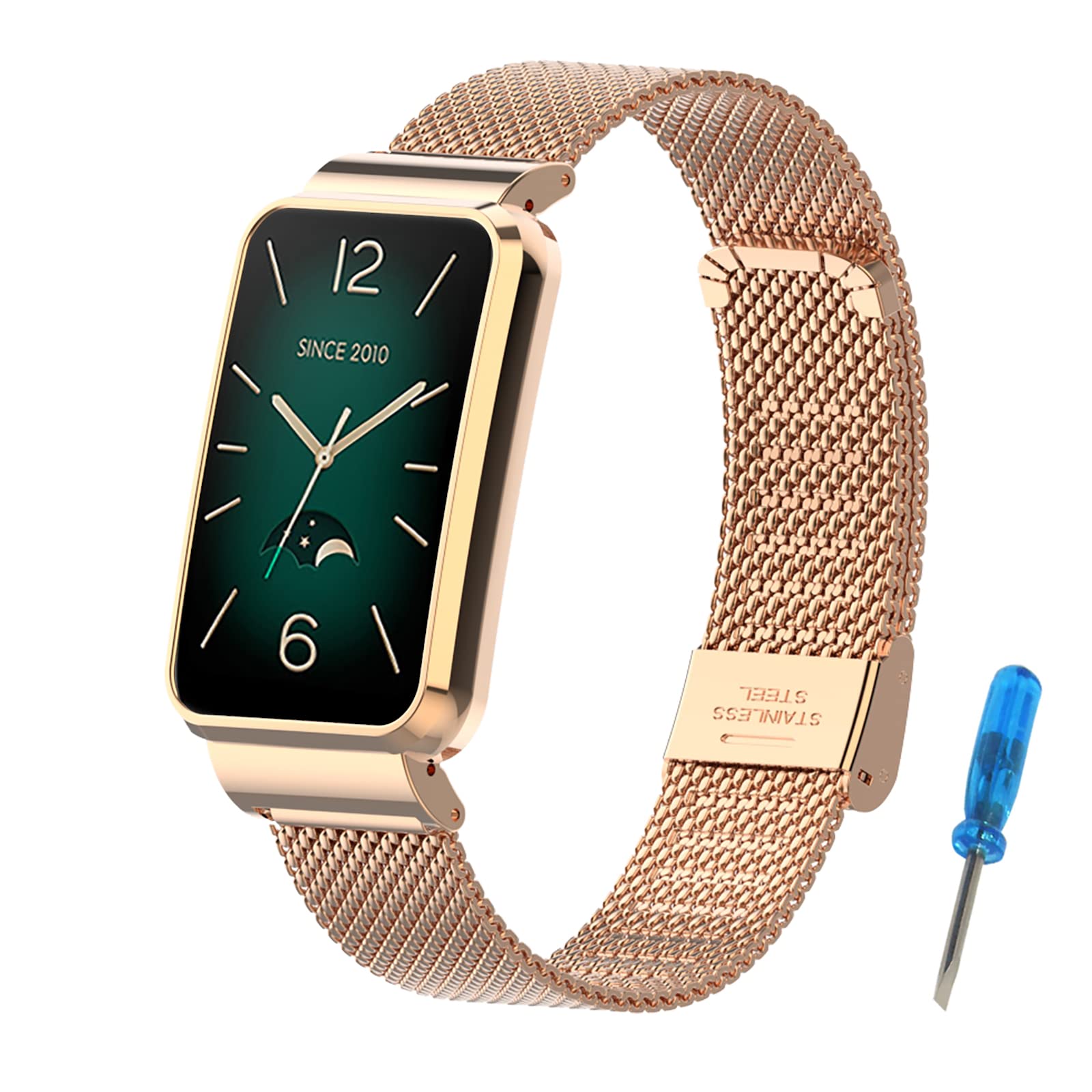 CHULN Strap Compatible with Xiaomi Mi Band 7 Pro, Adjustable Stainless Steel Metal Watch for Xiaomi Mi Band 7 Pro.(No Host), Rose Gold, Standard, Classic