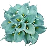 Duovlo 20pcs Calla Lily Bridal Wedding Bouquet Lataex Real Touch Artificial Flower Home Party Decor (Lake Blue)