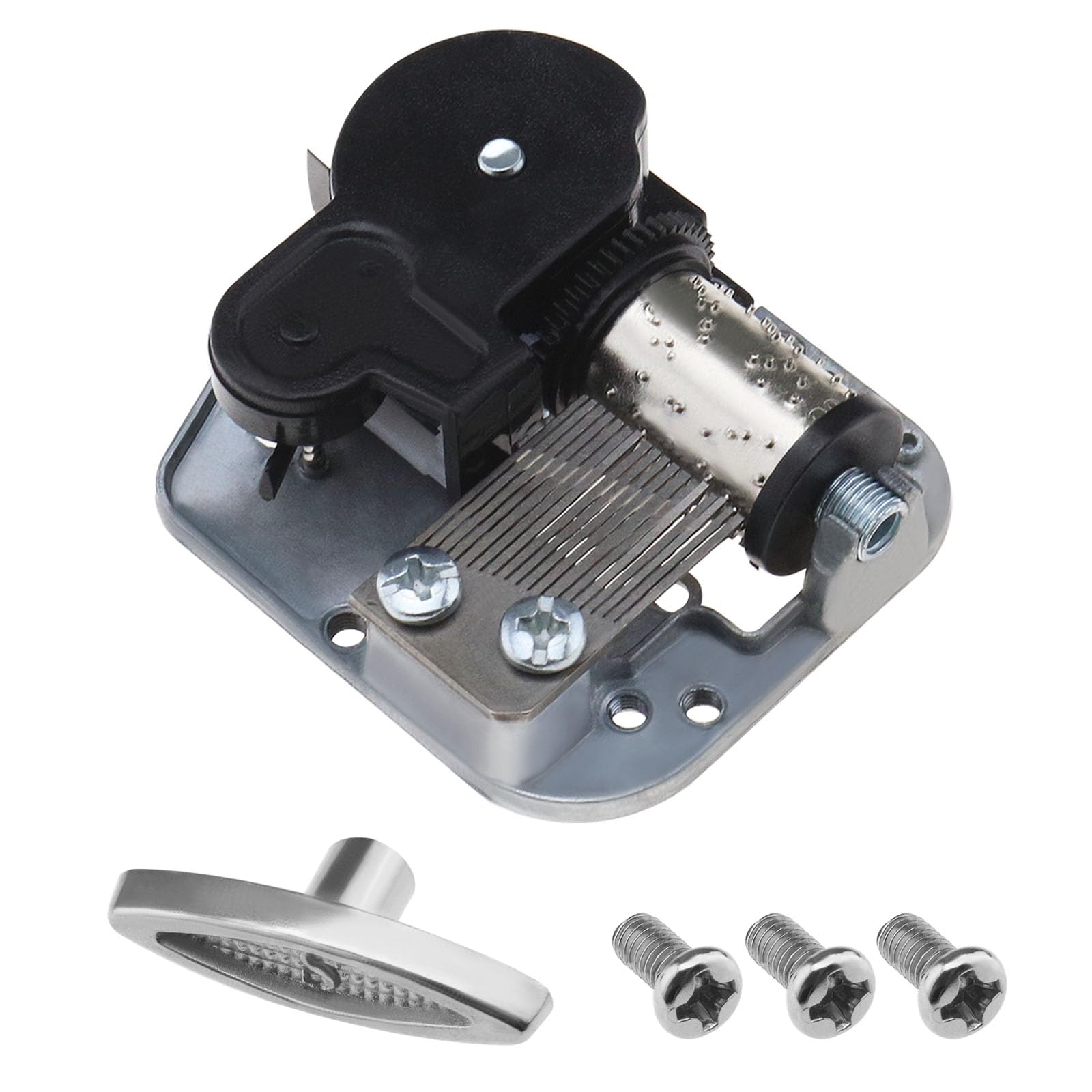 SG Store 1 x Music Box Winding Mechanism, Musical Movement Parts Music Box Accessories Key Screws Black Zinc Alloy Winding Mechanism Swan Lake 51mm x 44mm